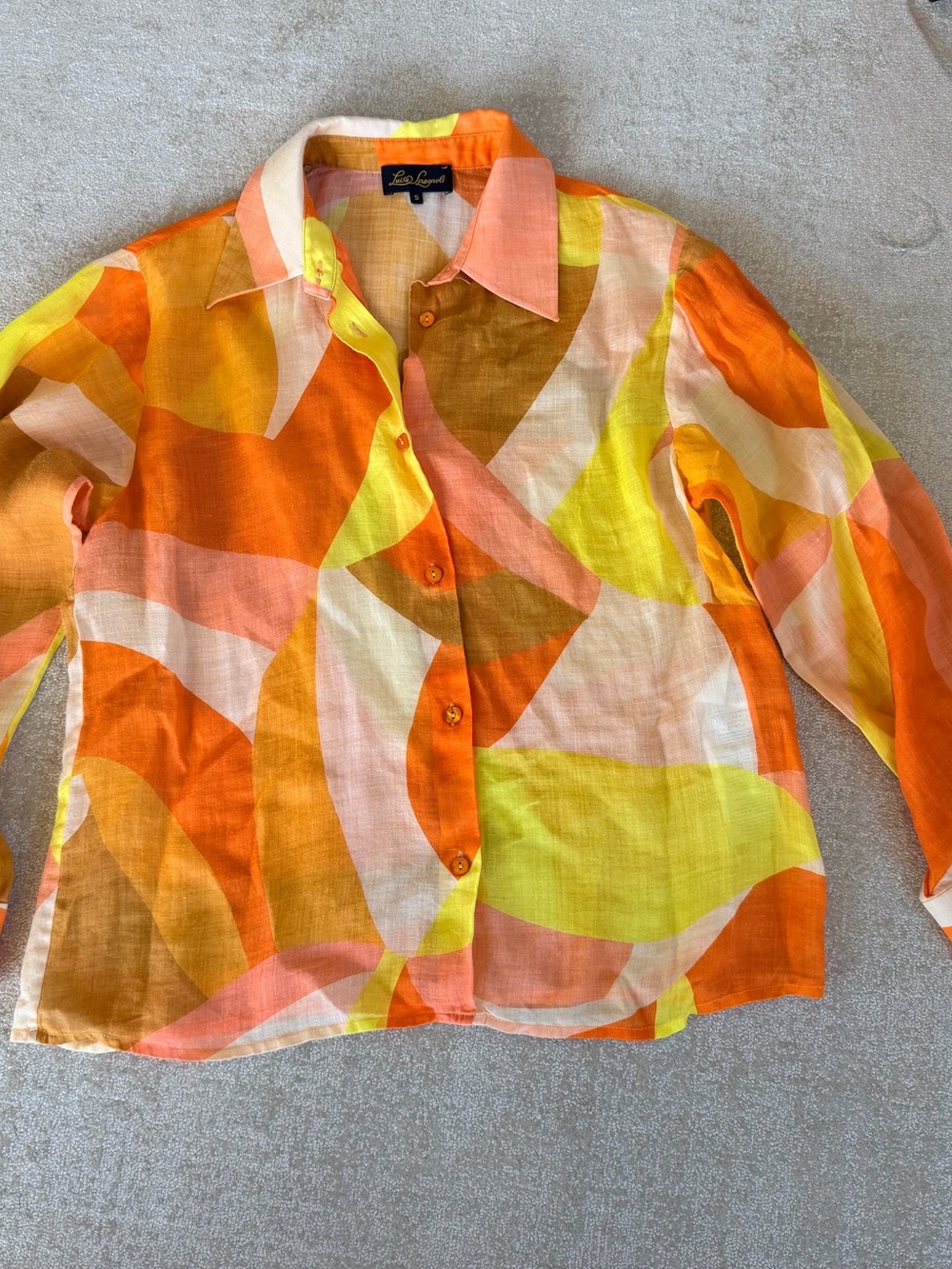 Luisa Spagnoli Italy Abstract Print Ramie Blouse Shirt Small Runs Large